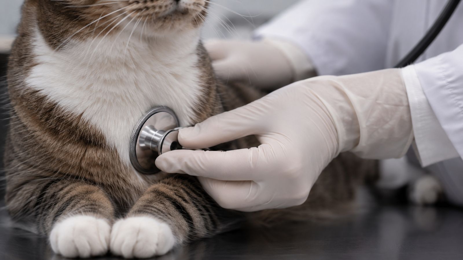 Untersuchung einer Katze mit Stethoskop